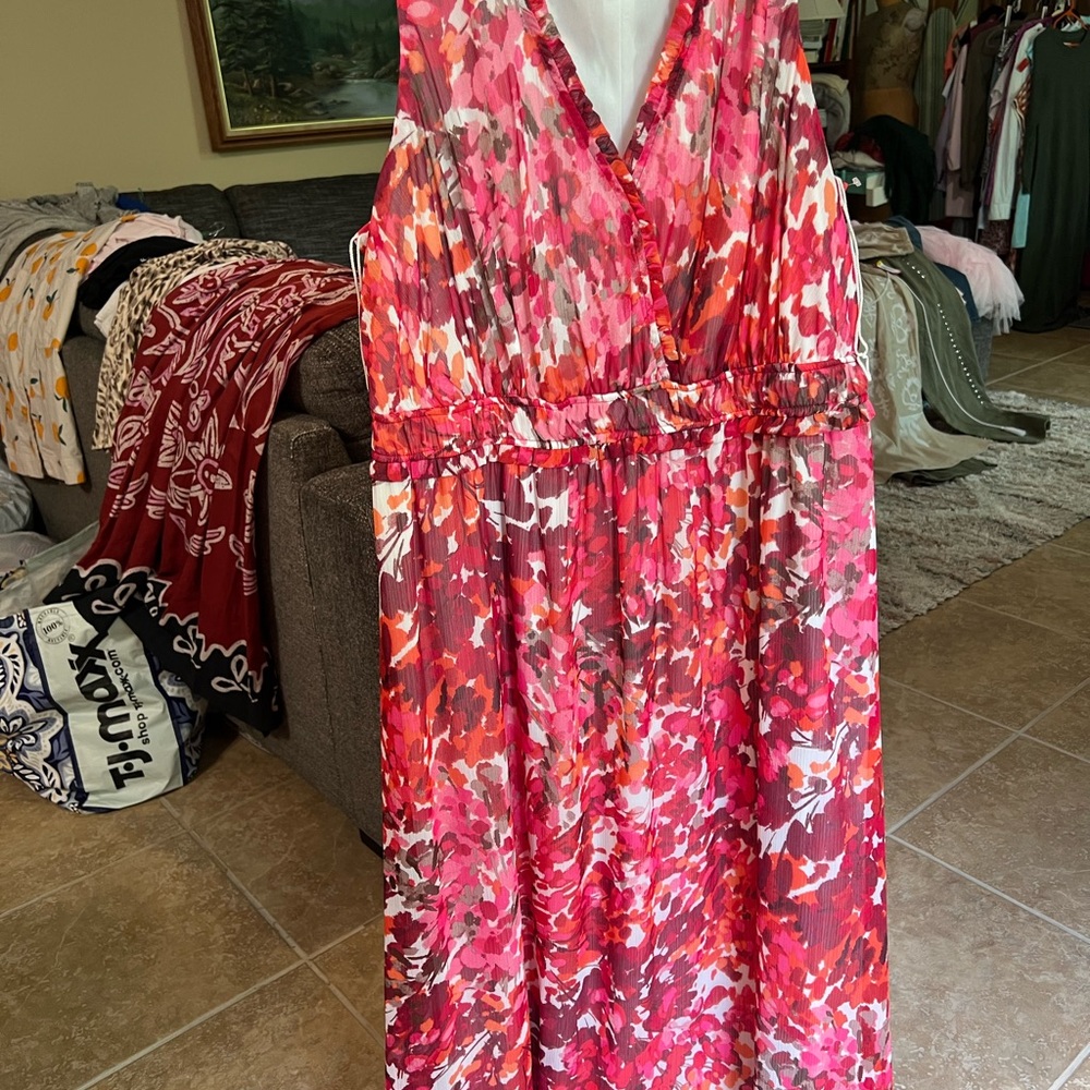Maggy London Pink and White Maxi Dress